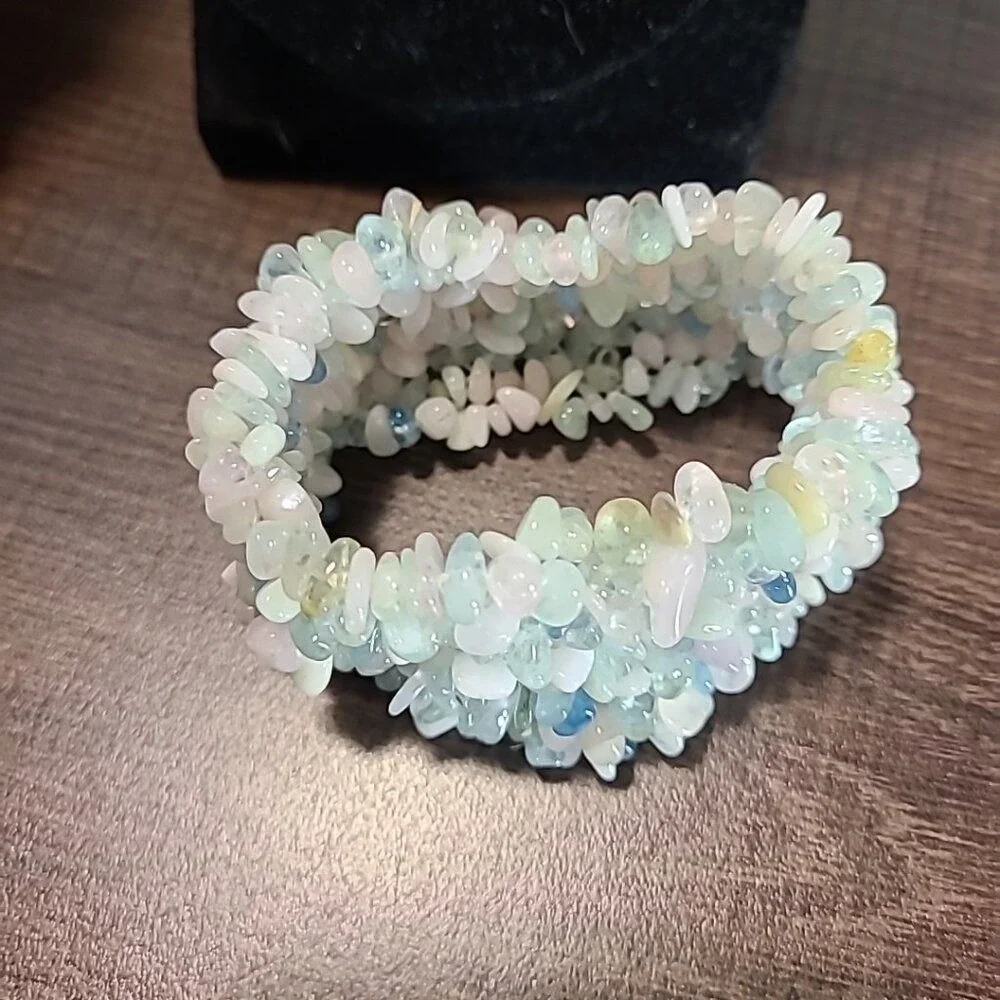 Pastel Natural Stone Chip Chunky Stretch Bracelet Green Pink Blue Boho Statement
